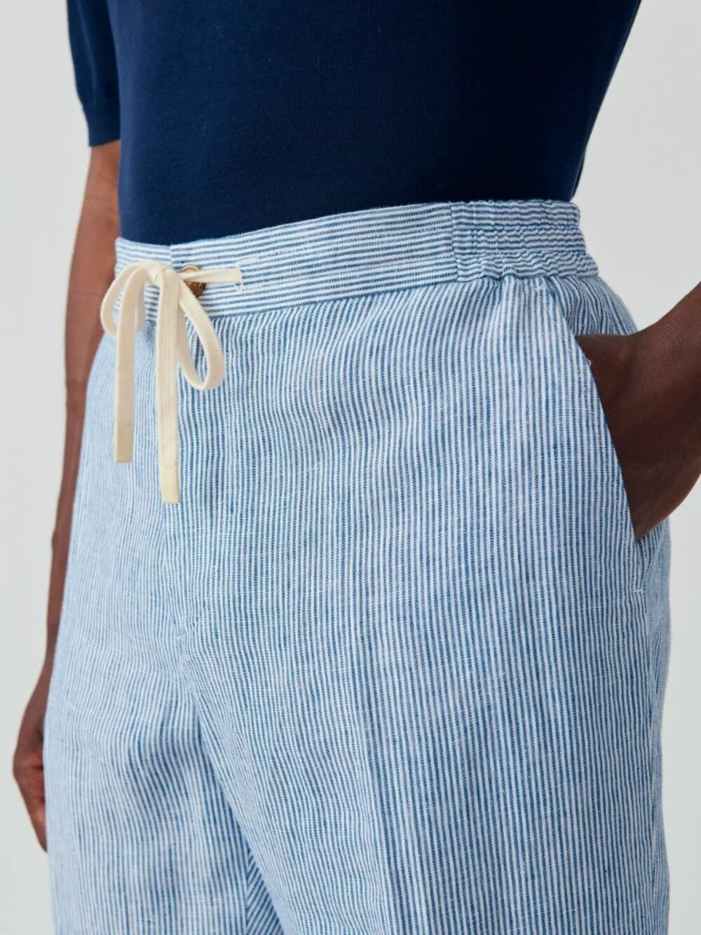 J McLaughlin Callistair Linen Pants in Hairline Stripe - White/Navy NEW